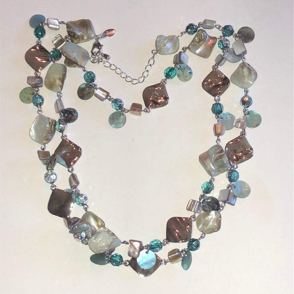 Lia Sophia Multi-Strand Green and Brown Beaded Boho Necklace